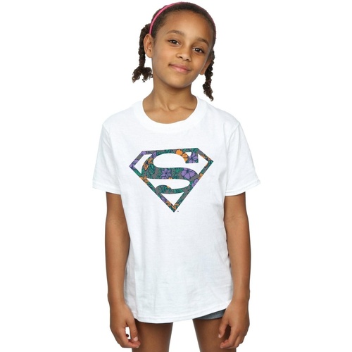 textil Niña Camisetas manga larga Dc Comics Superman Floral Logo 1 Blanco