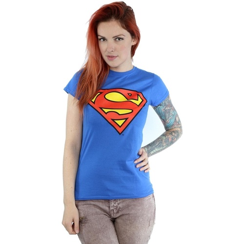 textil Mujer Camisetas manga larga Dc Comics Superman Logo Azul