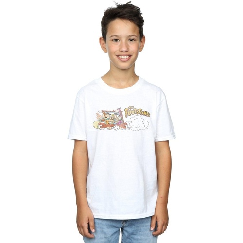 textil Niño Camisetas manga corta The Flintstones Family Car Distressed Blanco