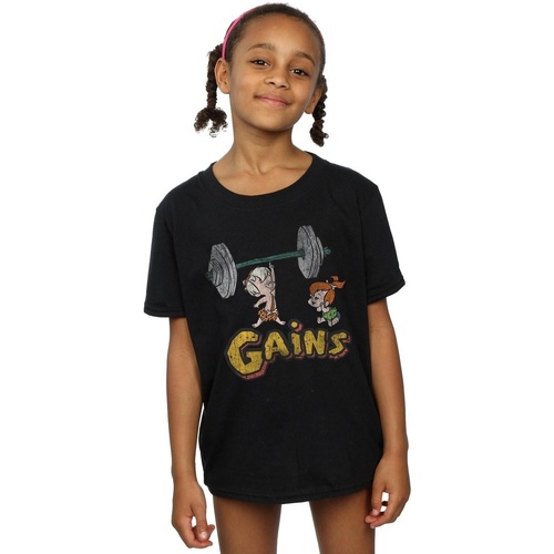 textil Niña Camisetas manga larga The Flintstones Bam Bam Gains Distressed Negro