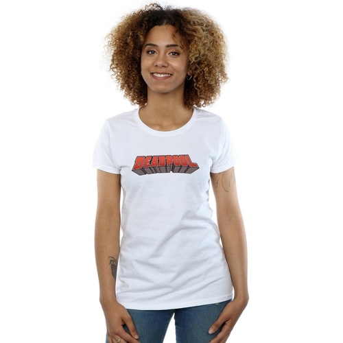 textil Mujer Camisetas manga larga Marvel Deadpool Text Logo Blanco