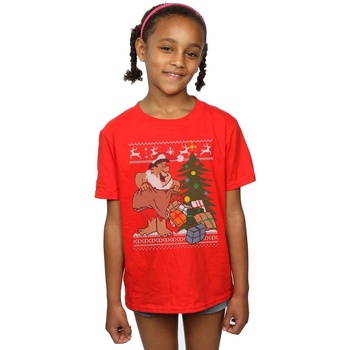 textil Niña Camisetas manga larga The Flintstones Christmas Fair Isle Rojo