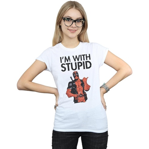 textil Mujer Camisetas manga larga Marvel Deadpool I'm With Stupid Blanco