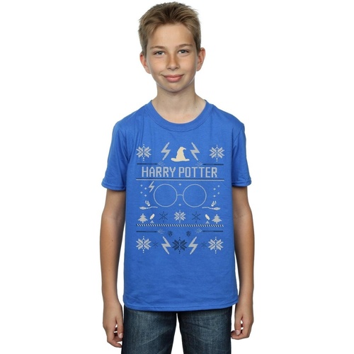textil Niño Camisetas manga corta Harry Potter Christmas Pattern Azul