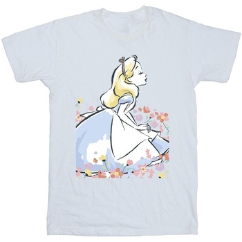 textil Niña Camisetas manga larga Disney Alice In Wonderland Sketch Flowers Blanco
