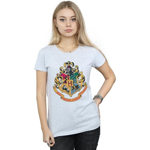 textil Mujer Camisetas manga larga Harry Potter Hogwarts Crest Gold Ink Gris