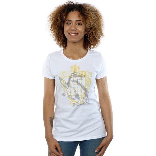 textil Mujer Camisetas manga larga Harry Potter Hufflepuff Badger Crest Blanco