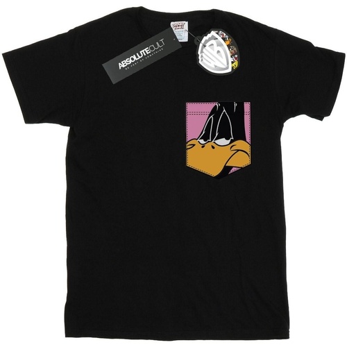 textil Niña Camisetas manga larga Dessins Animés Daffy Duck Face Faux Pocket Negro