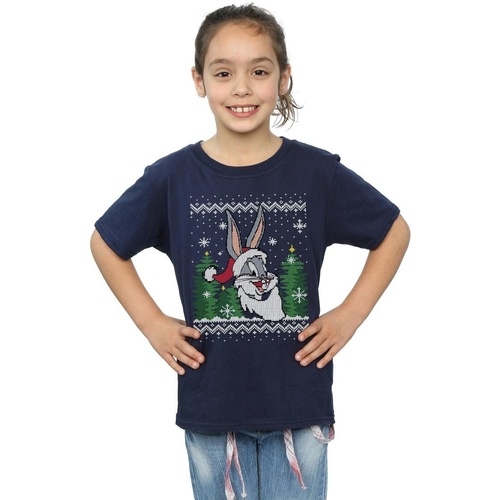 textil Niña Camisetas manga larga Dessins Animés Bugs Bunny Christmas Fair Isle Azul