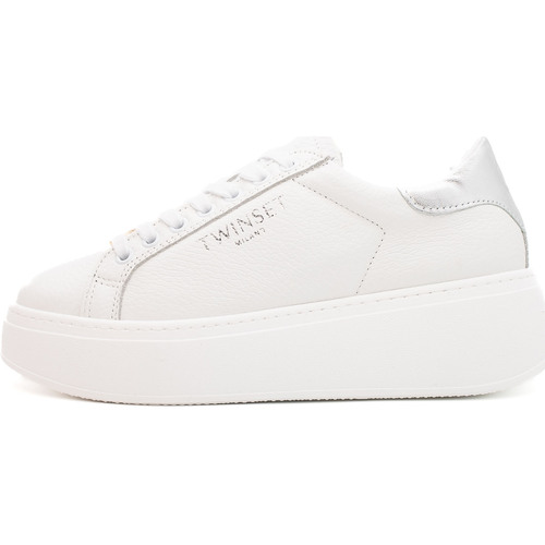 Zapatos Mujer Deportivas Moda Twin Set Sneaker Bassa In Pelle Back Bicolore Blanco