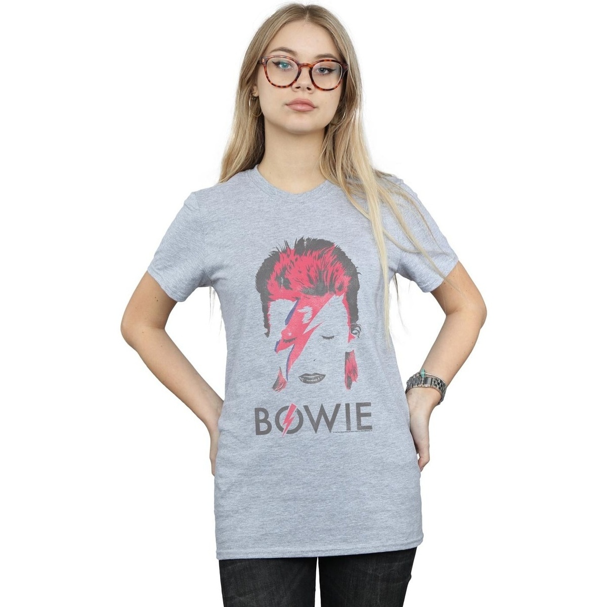 textil Mujer Camisetas manga larga David Bowie Aladdin Sane Distressed Gris