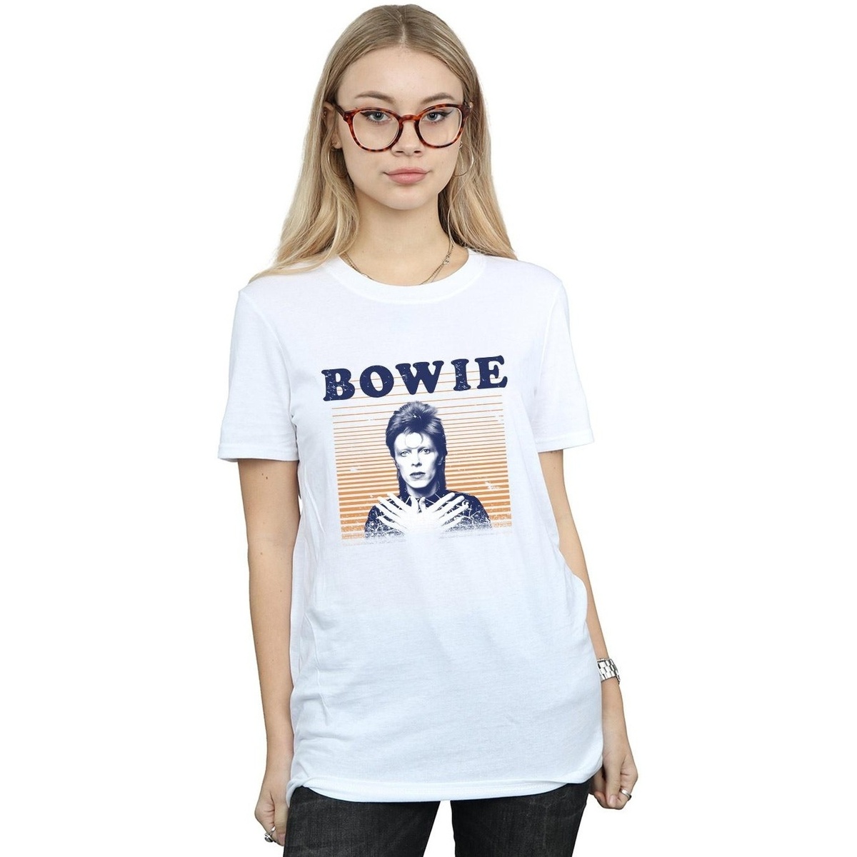 textil Mujer Camisetas manga larga David Bowie Orange Stripes Blanco