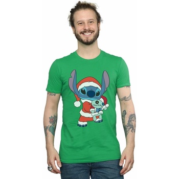 textil Hombre Camisetas manga larga Disney Lilo And Stitch Stitch Christmas Verde