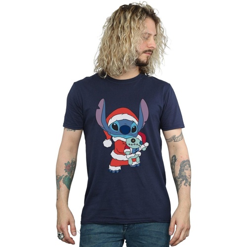 textil Hombre Camisetas manga larga Disney Lilo And Stitch Stitch Christmas Azul