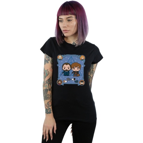 textil Mujer Camisetas manga larga Fantastic Beasts Chibi Newt And Dumbledore Negro