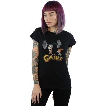 textil Mujer Camisetas manga larga The Flintstones Bam Bam Gains Distressed Negro