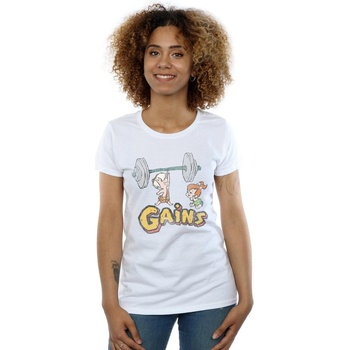 textil Mujer Camisetas manga larga The Flintstones Bam Bam Gains Distressed Blanco