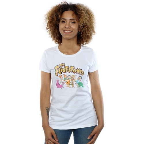 textil Mujer Camisetas manga larga The Flintstones Group Distressed Blanco