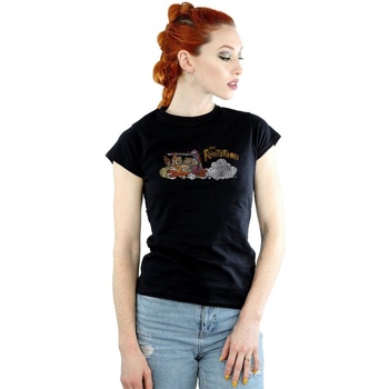 textil Mujer Camisetas manga larga The Flintstones Family Car Distressed Negro