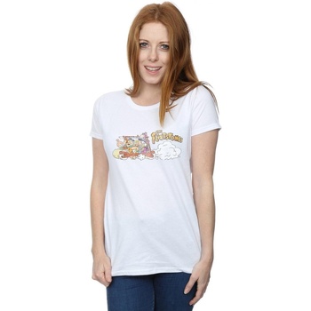 textil Mujer Camisetas manga larga The Flintstones Family Car Distressed Blanco