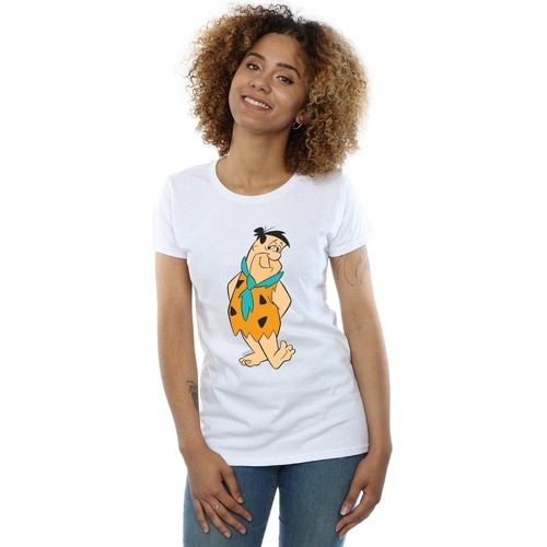 textil Mujer Camisetas manga larga The Flintstones Fred Flintstone Kick Blanco