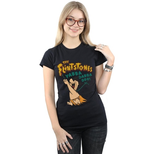 textil Mujer Camisetas manga larga The Flintstones Fred Yabba Dabba Doo Negro