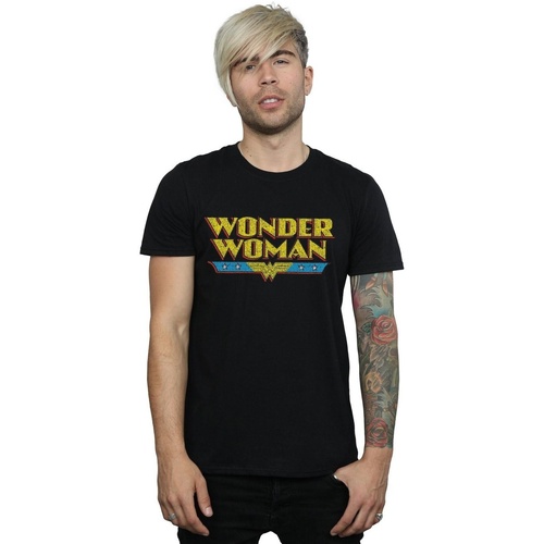 textil Hombre Camisetas manga larga Dc Comics Wonder Woman Crackle Logo Negro