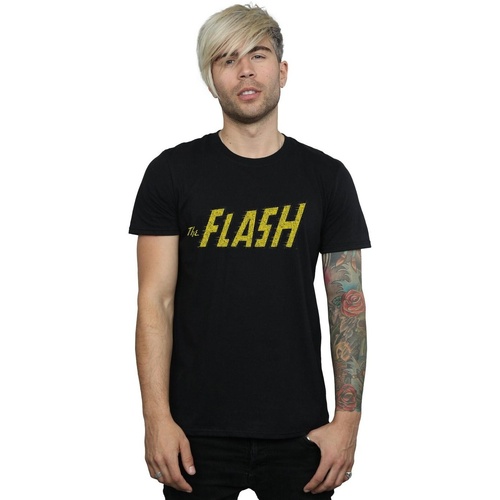 textil Hombre Camisetas manga larga Dc Comics Flash Crackle Logo Negro