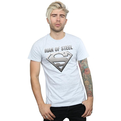 textil Hombre Camisetas manga larga Dc Comics Superman Man Of Steel Shield Gris