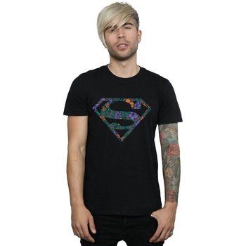 textil Hombre Camisetas manga larga Dc Comics Superman Floral Logo 1 Negro