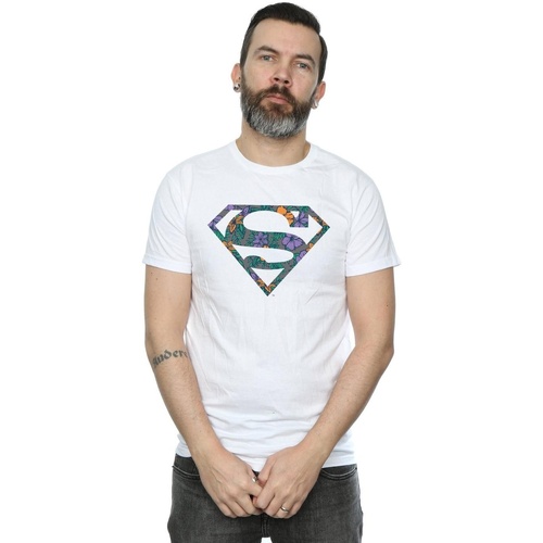 textil Hombre Camisetas manga larga Dc Comics Superman Floral Logo 1 Blanco