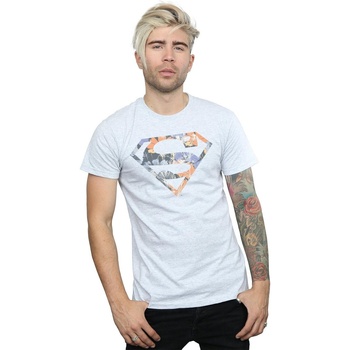 textil Hombre Camisetas manga larga Dc Comics Superman Floral Logo 2 Gris