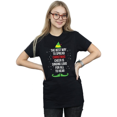 textil Mujer Camisetas manga larga Elf Christmas Cheer Text Negro