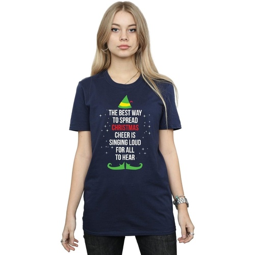 textil Mujer Camisetas manga larga Elf Christmas Cheer Text Azul
