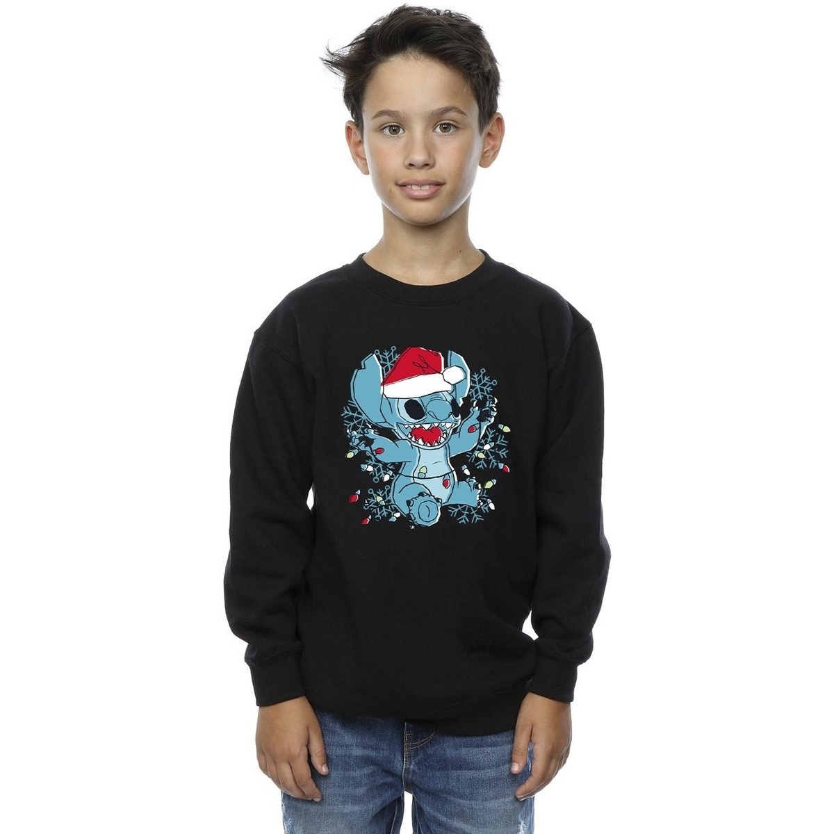 textil Niño Sudaderas Disney Lilo And Stitch Christmas Lights Sketch Negro