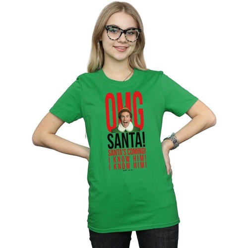 textil Mujer Camisetas manga larga Elf OMG Santa I Know Him Verde