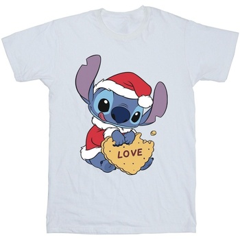 textil Niño Camisetas manga corta Disney Lilo And Stitch Christmas Love Biscuit Blanco