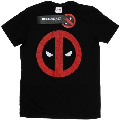 textil Hombre Camisetas manga larga Marvel Deadpool Cracked Logo Negro