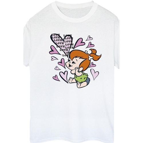 textil Mujer Camisetas manga larga The Flintstones Pebbles Love Love Love Blanco