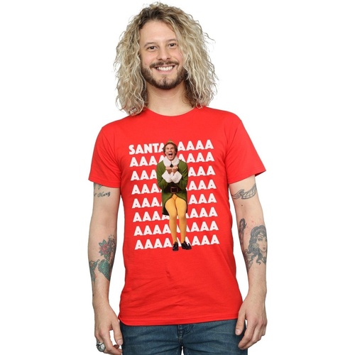 textil Hombre Camisetas manga larga Elf Buddy Santa Scream Rojo