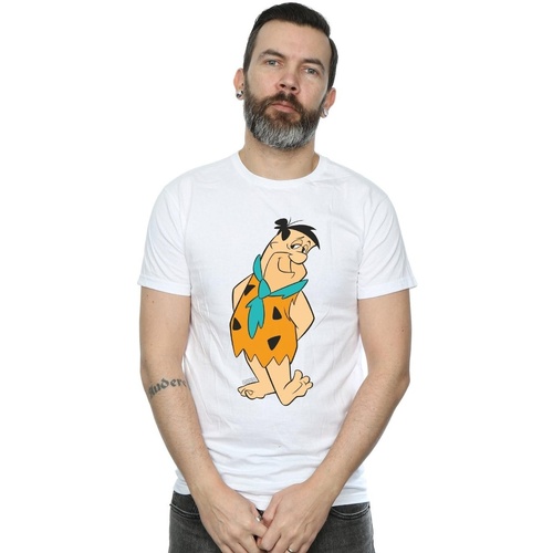 textil Hombre Camisetas manga larga The Flintstones Fred Flintstone Kick Blanco