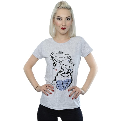 textil Mujer Camisetas manga larga Disney Frozen Elsa Sketch Mono Gris