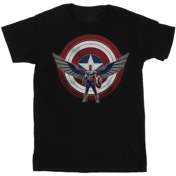 textil Hombre Camisetas manga larga Marvel Falcon And The Winter Soldier Captain America Shield Pose Negro