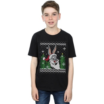 textil Niño Tops y Camisetas Dessins Animés Bugs Bunny Christmas Fair Isle Negro