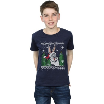 textil Niño Camisetas manga corta Dessins Animés Bugs Bunny Christmas Fair Isle Azul
