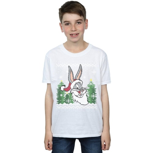 textil Niño Camisetas manga corta Dessins Animés Bugs Bunny Christmas Fair Isle Blanco