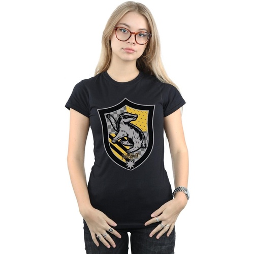 textil Mujer Camisetas manga larga Harry Potter Hufflepuff Crest Flat Negro