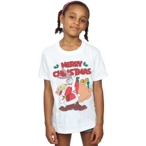textil Niña Camisetas manga larga Dessins Animés Santa Bugs Bunny Blanco