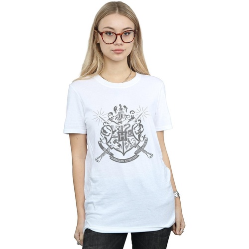 textil Mujer Camisetas manga larga Harry Potter Hogwarts Badge Wands Blanco