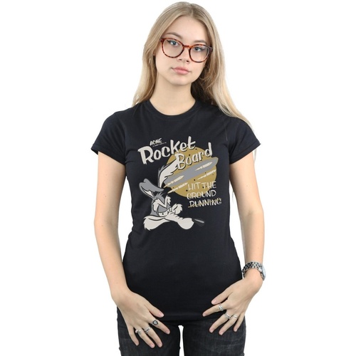 textil Mujer Camisetas manga larga Dessins Animés Wile E Coyote Rocket Board Negro